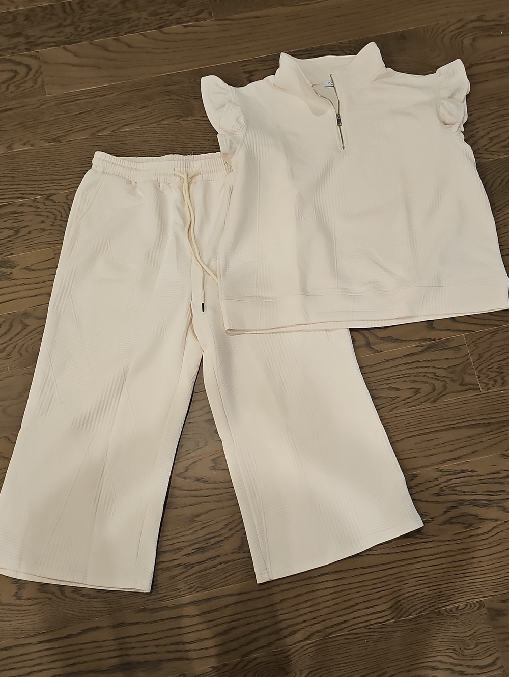 Women's Cream Ribbed Jumpsuit Romper with Zip Mock Neck